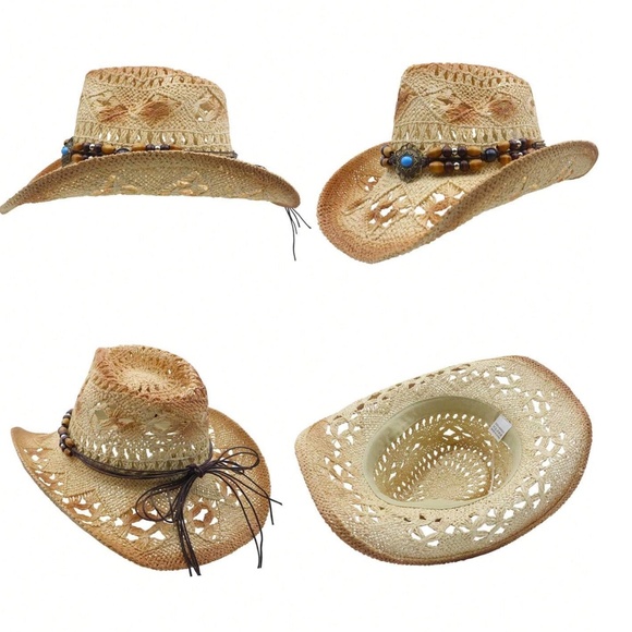 Boho Western Straw Bead Band Cowboy Hat